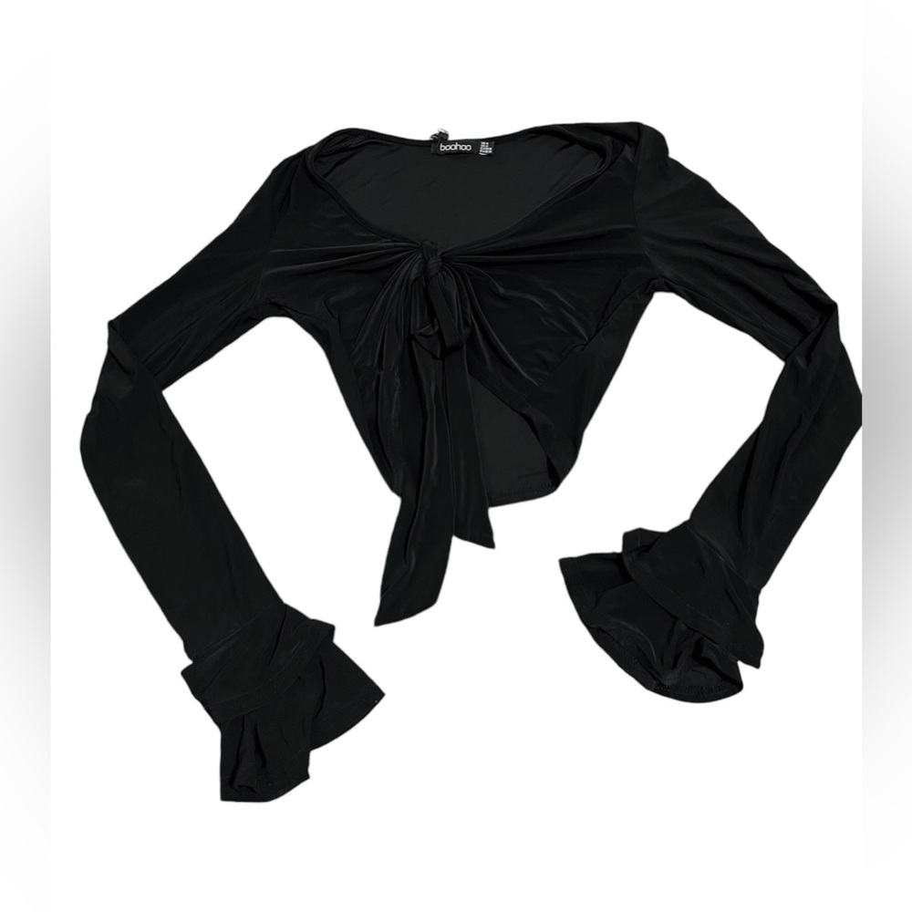 NWOT Boohoo Ruffle Long Sleeve Tie-up Shirt Size 4